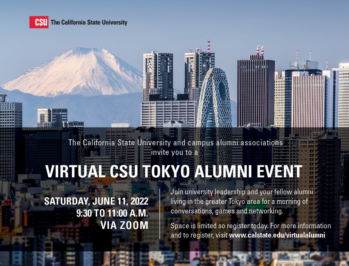 CalStateLAalum's tweet photo. Attention Tokyo Alumni! Join university leadership and your fellow alumni in the greater Tokyo area on June 11 for a morning of conversations, games, and networking. Space is limited so register today. For more information and to register, visit https://t.co/JHLLhJ0jfb https://t.co/UKf31owlbl