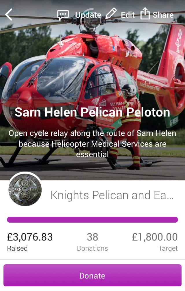 Thanks to all those who have supported the #PelicanPeloton we have raised over £3,000 to date for <a href="/air_ambulance/">Wales Air Ambulance Charity</a>. It costs £1,800 for each time an air-ambulance 🚁 is launched on a mission and over £8 million a year to maintain a fleet of four helicopters.