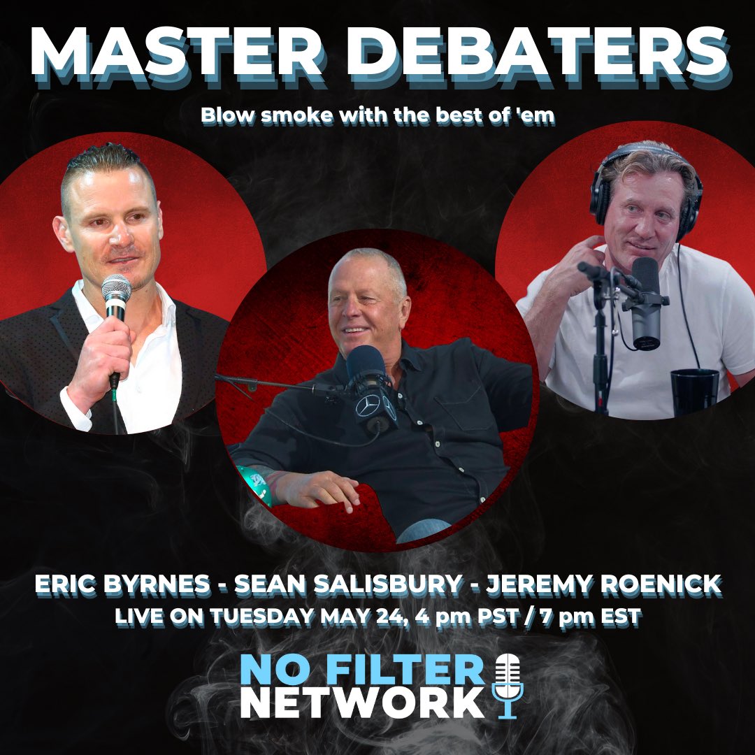 NoFilterNet's tweet photo. LIVE tomorrow
@SeanUnfiltered @byrnes22 and @Jeremy_Roenick go head to head on all the hottest sports headlines on MASTER DEBATERS

Check them out live at 4 pm PST here:

https://t.co/bvZUy6iusE https://t.co/c4fGrFaQW8