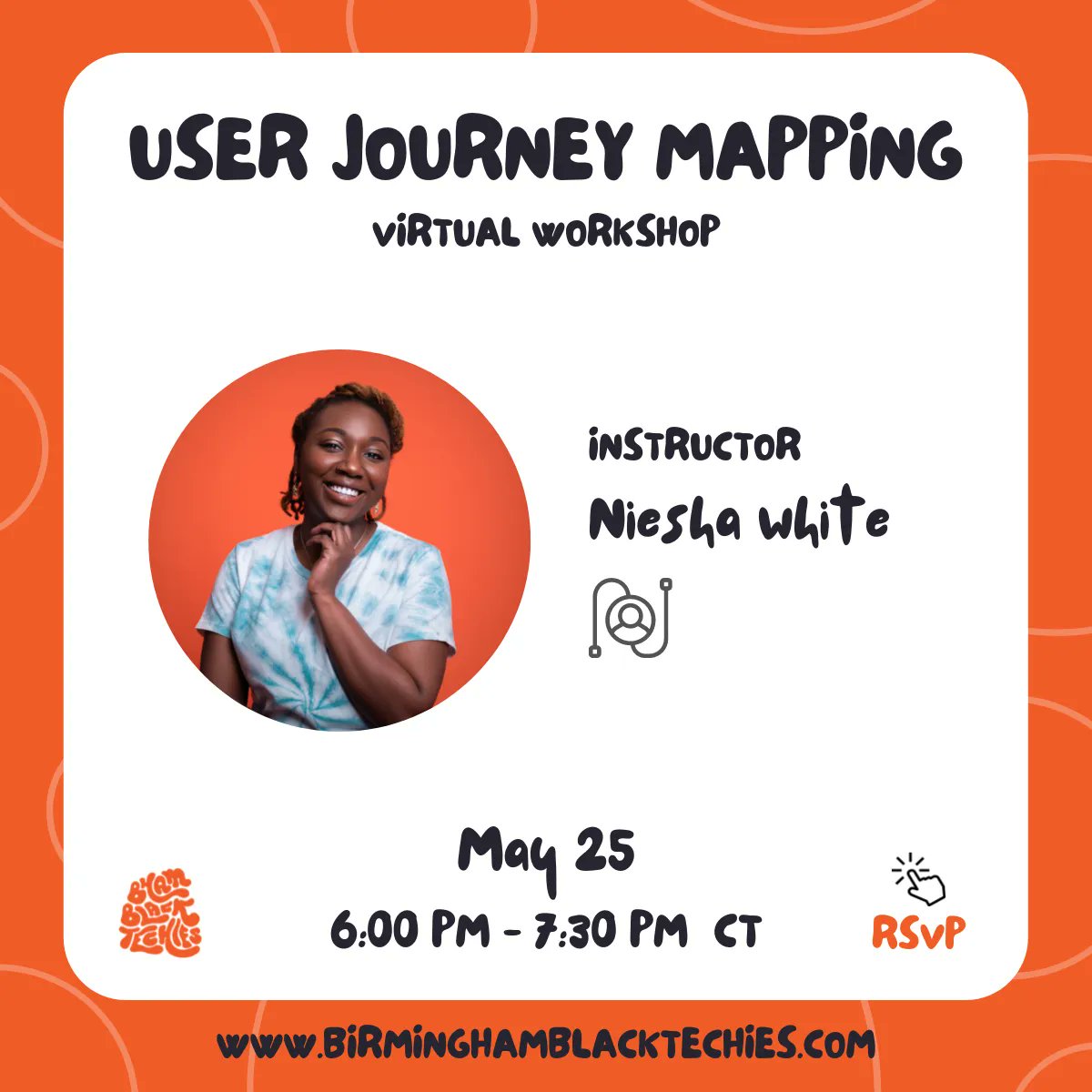 Join us for a virtual workshop led by UX Consultant &amp; founder of Birmingham Black Techies, Niesha White, on May 25, from 6:00 pm - 7:00 pm CT to learn more about journey mapping and get hands-on experience!

meetup.com/Birmingham-Bla…