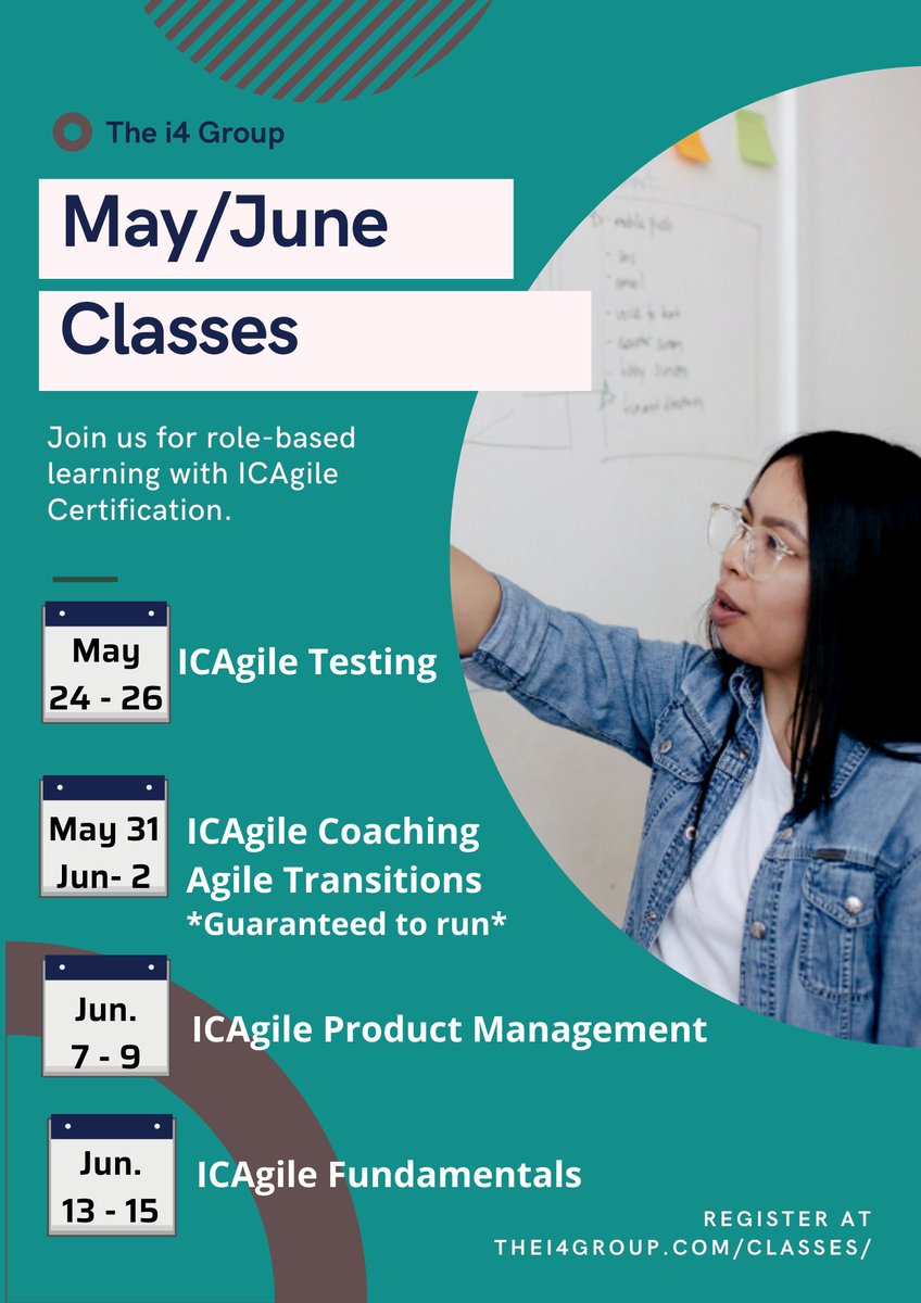 i4agile's tweet image. Join us for role-based agile learning with ICAgile Certification. Learn how agile impacts your role through a non-framework based perspective.

Check out our classes and register now: ow.ly/qahx50Jf3xB

#icagile #agiletraining #agilecertification #agile