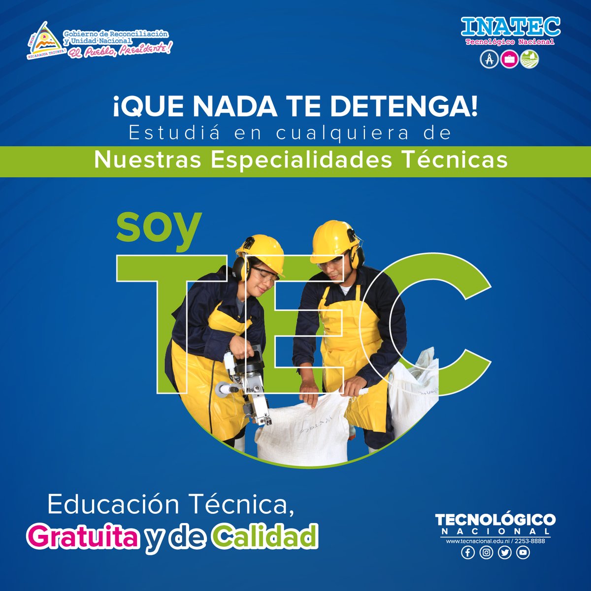 TecNacional's tweet photo. ¡Aprendé y emprendé! 🎓
✅ Estudiando una Carrera Técnica en el Tecnológico Nacional. 
#SoyTecNicaragua 
🔰 Matrículas disponibles del II Semestre 2022. https://t.co/l70DFeUbfw