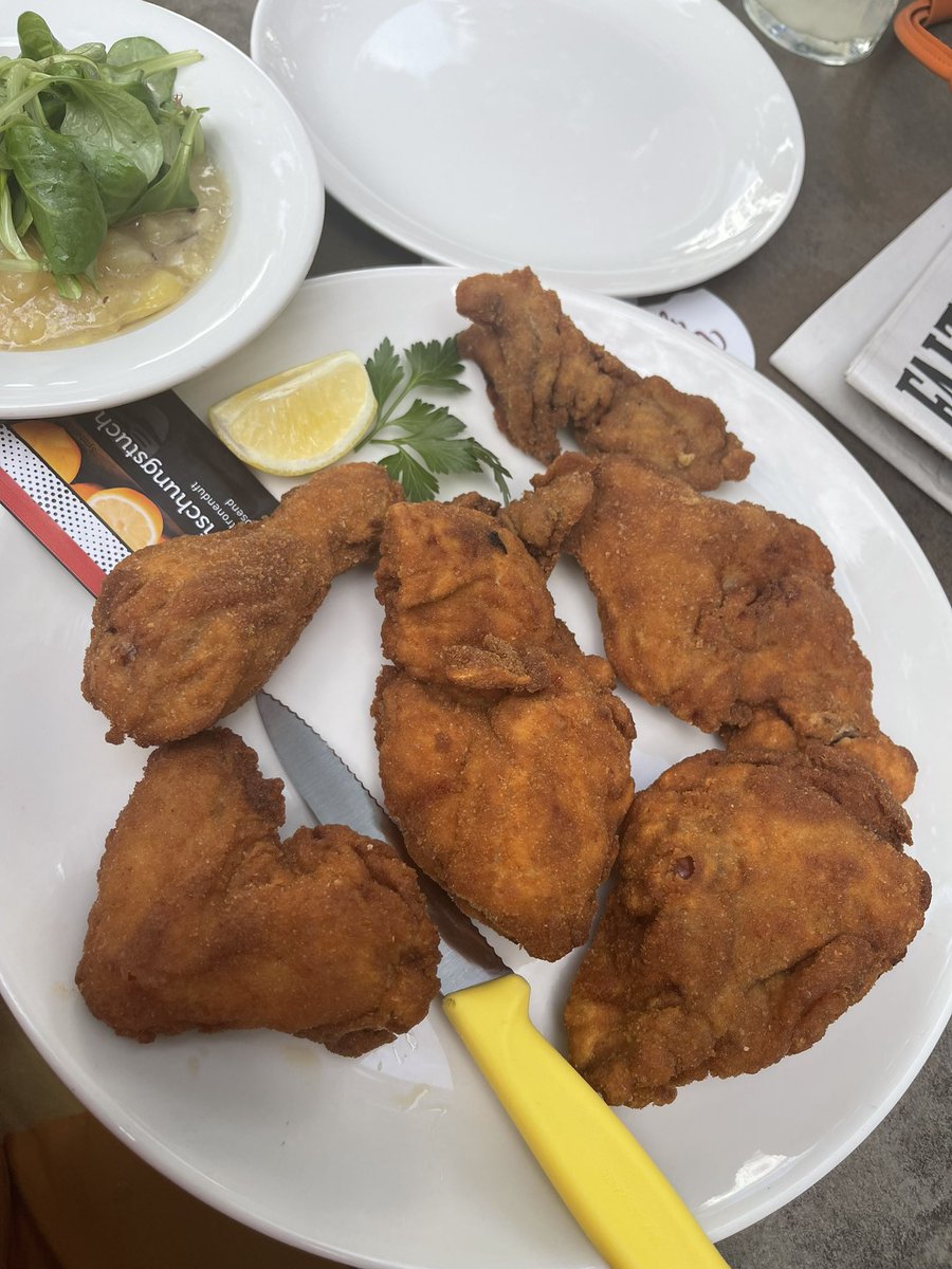 Margug's tweet photo. Sulmtaler Backhendl mit Erdäpfel-Vogerl Salat 

#backhendl #Austriancuisine #lunch #erdäpfelsalat #kartoffelsalat. https://t.co/1AFNu7RiPZ