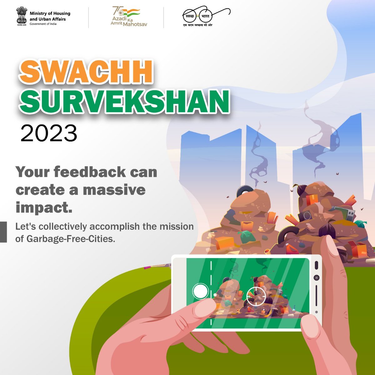 SwachhBharatGov's tweet photo. #DidYouKnow that #SwachhataApp enables you to become a #SwachhataChampion?
Download the app and upload pictures if there are #garbage dumps in your surroundings. The power is in your hands. It‘s time to exercise it. Be the hero in the mission of #GarbageFreeCites. https://t.co/62aZPfi5Bb