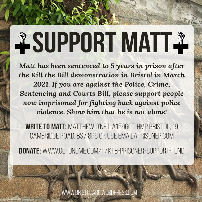 Matt was sentenced to five years in prison today. Please share and RT - solidarity and support mean so much in the face of state repression ✊✊✊
