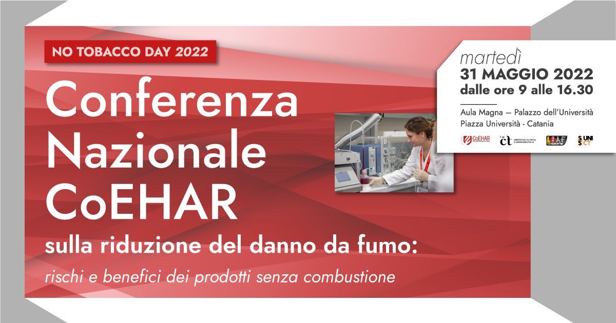 SVAE THE DATE

📲 TUESDAY 31 MAY FROM 9AM TO 17PM
COEHAR NATIONAL CONFERENCE
Palazzo Centrale of the University of Catania
Piazza Università - Catania 
Moderators: Irma D'Aria e Stefano Caliciuri 
International guest: Hiroya Kumamaru 
Leads the day: <a href="/RiccardoPolosa/">Riccardo Polosa</a>