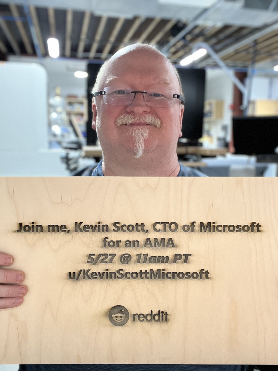 kevin_scott's tweet photo. I'll be hosting a Reddit AMA on Friday at 11AM on r/technology. 

Come with your questions about #MSBuild, the state of artificial intelligence, or the future of tech! https://t.co/FhLXkUMCPd