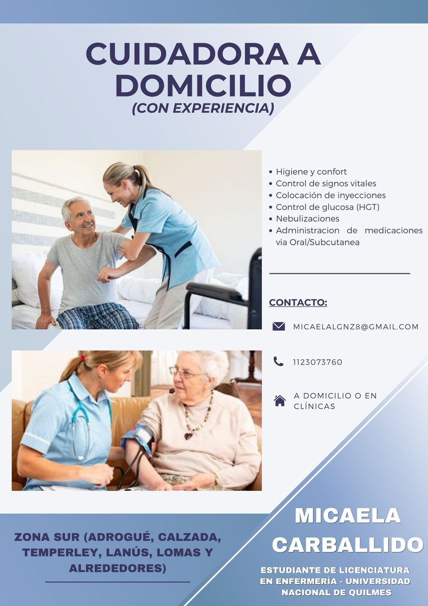 micacblld8's tweet photo. Hola, soy estudiante de enfermería y cuido adultos mayores a domicilio o en clinicas. Me ayudaria muchísimo que compartan 🙏💜 https://t.co/6fHS2JiVM7