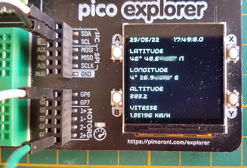 framboise314's tweet photo. Journée GPS avec la mise en œuvre du #GPS #NEO6M de @ublox sur le @Raspberry_Pi #PICO et la carte #PicoExplorer de @pimoroni
La LED du #PICO clignote avec le #PPS, les data GPS s'affichent dans la console #MicroPython et sur l'écran de la Pico Explorer. Demain on passe à #LoRa https://t.co/OTon76WJiO