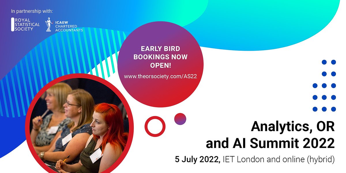 TheORSociety's tweet image. Don't miss the unique opportunity to learn how you could improve your business with operational research (OR) analytics and AI at #AS22!

The early bird booking closes on Friday; book your tickets today to avoid disappointment: theorsociety.eventsair.com/analytics-summ…

#Analytics  #AI