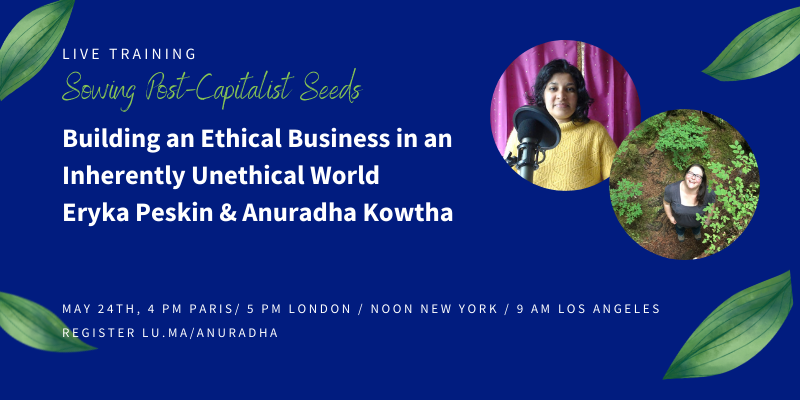 AnuradhaKowtha's tweet photo. I'm going to be chatting with @erykapeskin  tomorrow (Tuesday, May 24, 12 noon EST (New York)/5 pm BST (London) over on Facebook. 

We're going to be diving into the topic, Building an Ethical Business in an Inherently Unethical World. https://t.co/zm8Qd0dS6B
