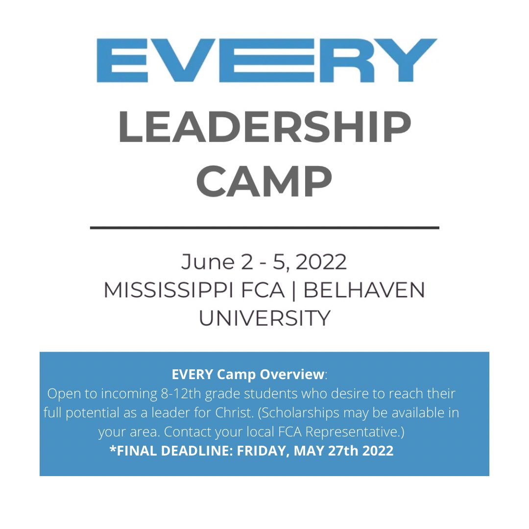 FCA leadership camp!! Are you and athlete that wants to reach your full potential as a leader for Christ on your team and at your school? If you are, then sign up now for FCA leadership camp! Registration link in bio *deadline May 27th