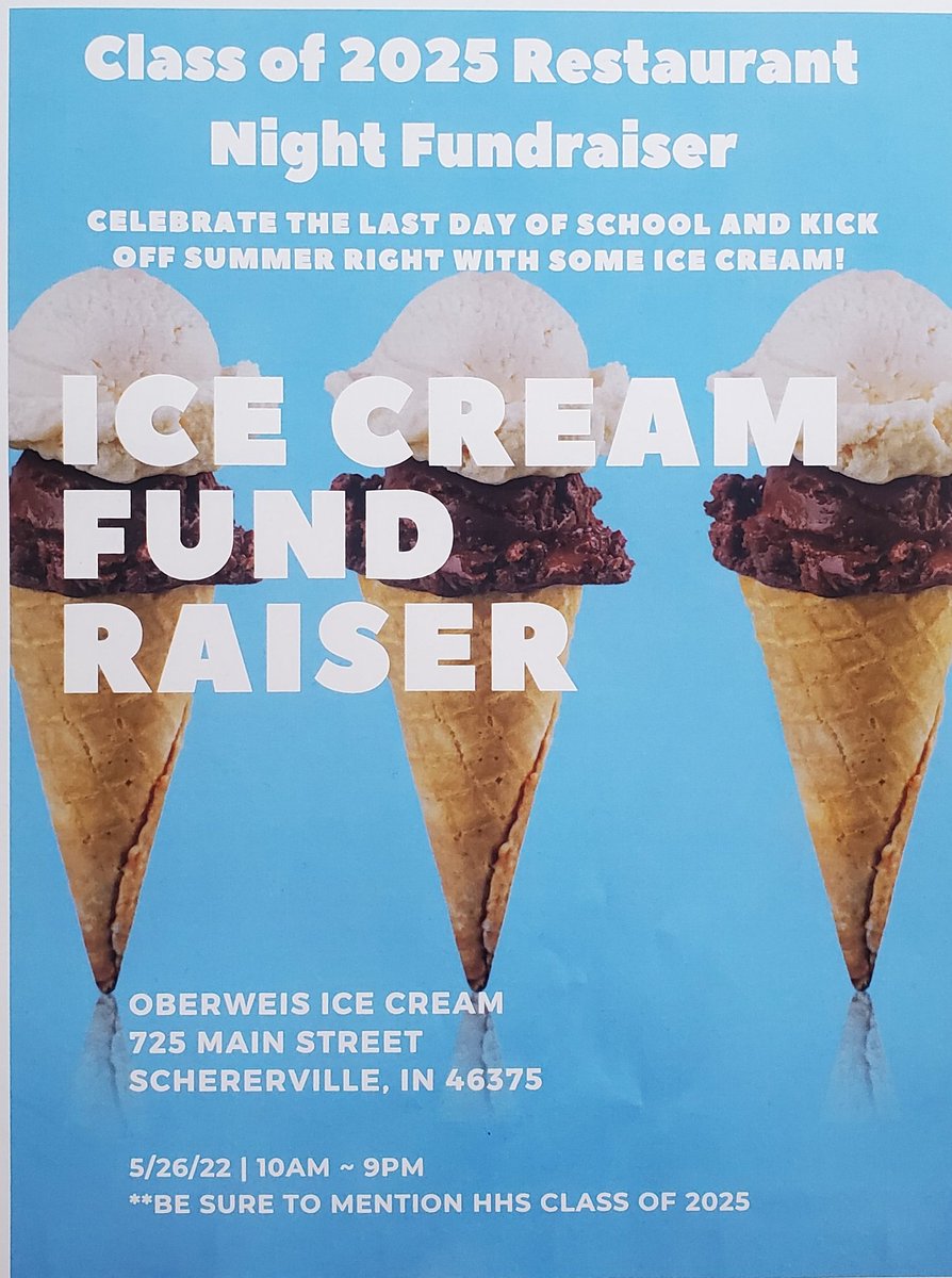 Highland2025's tweet photo. !ATTENTION!
The class of 2025 is hosting a restaurant night at Oberweis🍦. On the final day of our freshman year let's kick off summer with a sweet treat! We hope to all of you there. https://t.co/i7hwyFIDIz