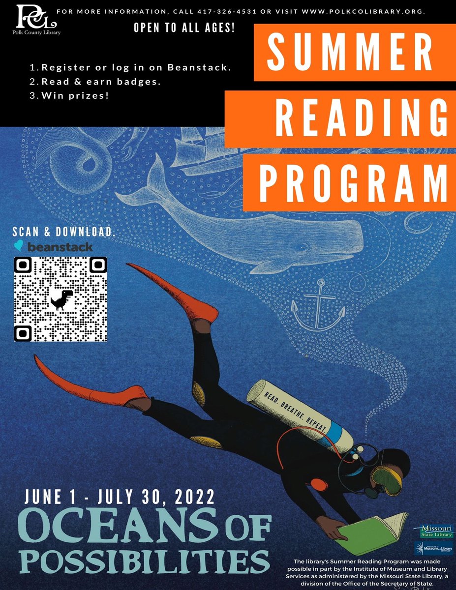 PolkCoLibrary's tweet photo. Our Summer Reading Program starts June 1st! Download the Beanstack, log your reading and activities, earn 15 badges, and win prizes this summer! #polkcosummerreading #imlsgrant https://t.co/oYkqU36ti0