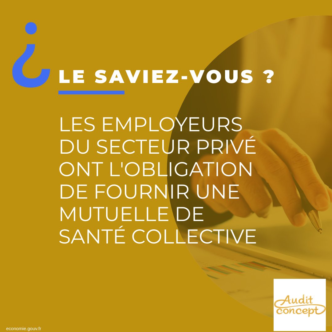 audit_concept's tweet photo. Depuis 2016, tous les employeurs du secteur privé ont l'obligation de fournir une mutuelle de santé collective à leurs salariés, et participer au moins à hauteur de 50 % du prix des cotisations 👤 https://t.co/GIyGouIOQw