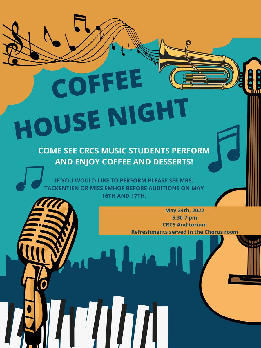 CRCS Band (@bandcrcs) on Twitter photo Come check out solo and small group performances by our hardworking musicians at our first ever Coffee House Night tomorrow from 5:30-7:00pm. <a href="/mtackentien/">Megan Tackentien</a> #mycrcs Come check out solo and small group performances by our hardworking musicians at our first ever Coffee House Night tomorrow from 5:30-7:00pm. <a href="/mtackentien/">Megan Tackentien</a> #mycrcs