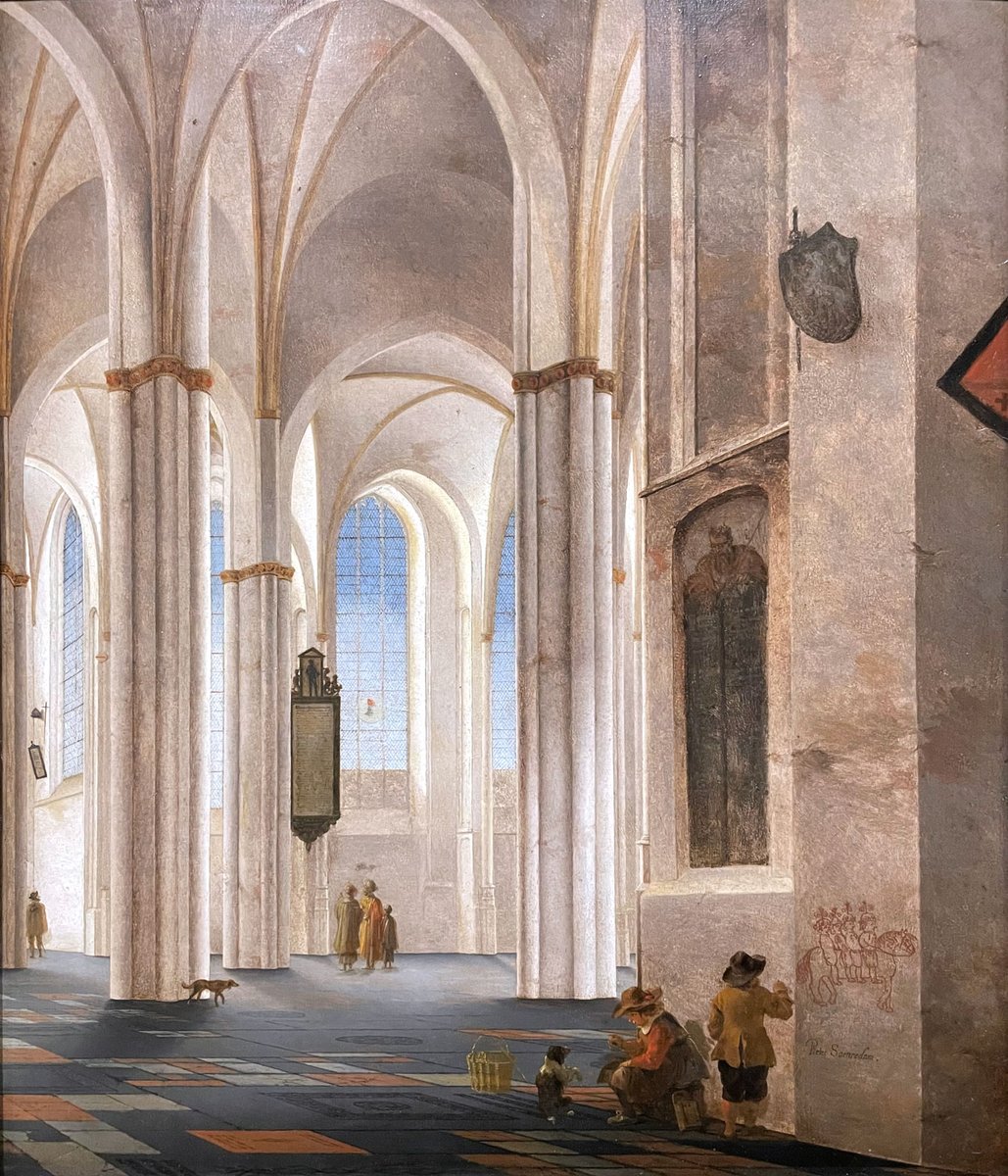 marconardi1957's tweet photo. I just love Saenredam luminous church interiors. This one (the Buurkerk in Utrecht-pets allowed) shows a graffiti on a bare wall that conjures the myth of Bayard, the magic bay horse from a 12C French chanson de geste. https://t.co/3MBH5lBmZB