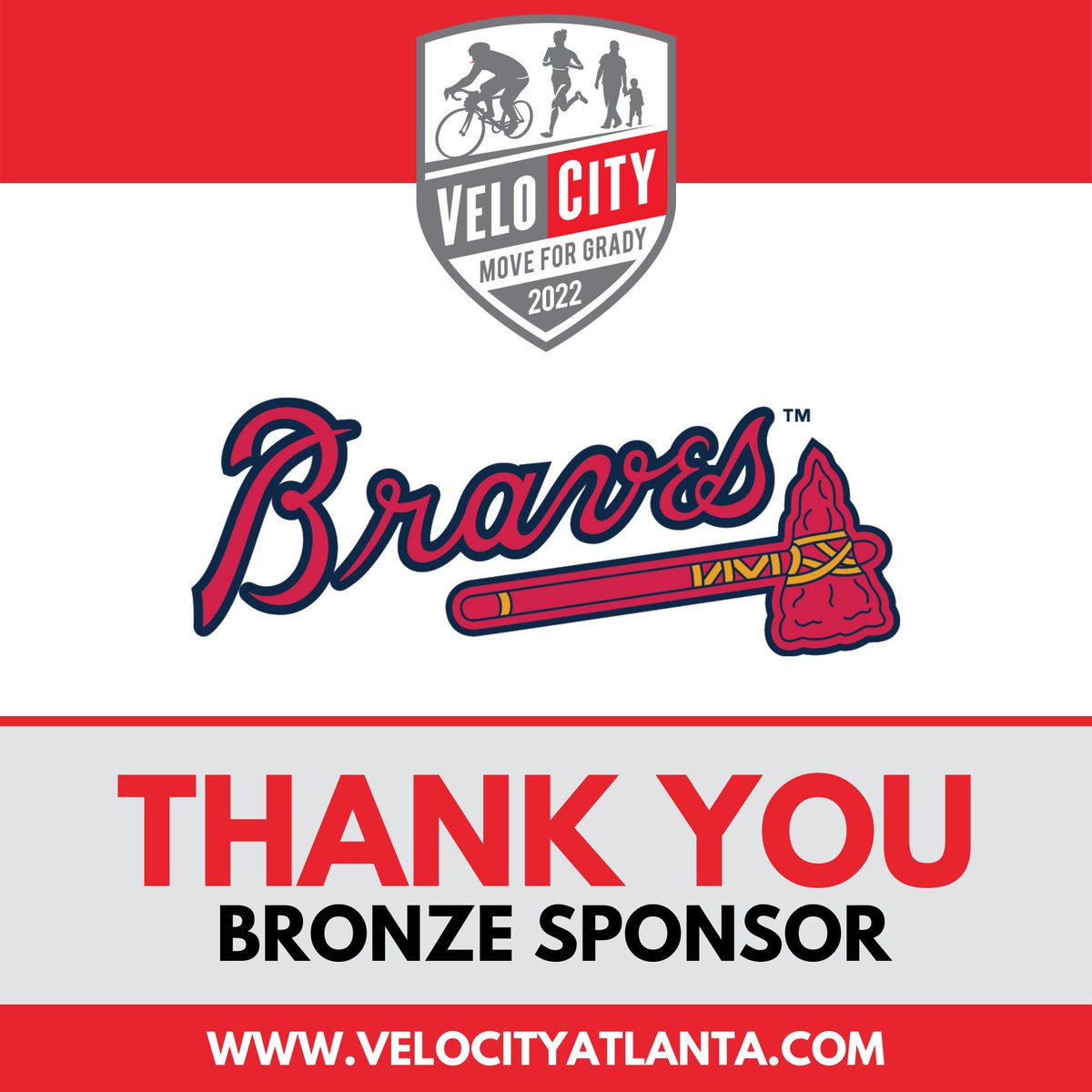 MoveForGrady's tweet image. THANK YOU @Braves for your continued support of Grady. As a sponsor of VeloCity, you help us ensure that the entirety of our community has access to world-class, compassionate care. We couldn’t do it without sponsors like you and all of our incredible participants. #MoveForGrady
