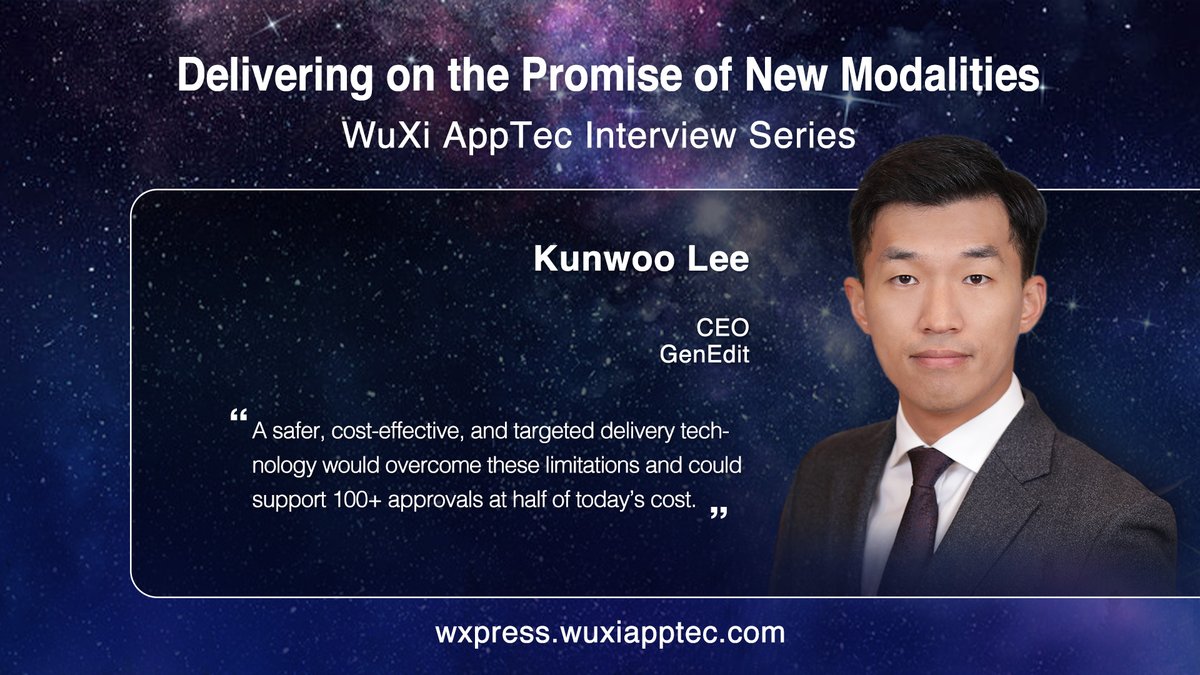 Excited to have our CEO, Kunwoo Lee, share GenEdit's targeted, in vivo delivery platform technology with the <a href="/WuXi_AppTec/">WuXi AppTec</a> interview series.

View the full interview here: ow.ly/jKOu50JfExM
