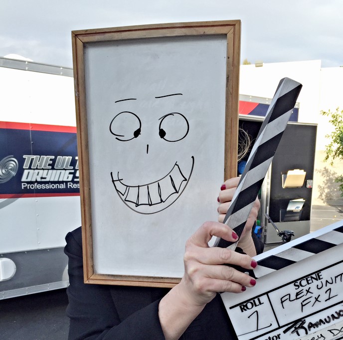 BzSpotlight's tweet photo. Producer @SueBoBerry loves using a whiteboard on the set. She says it's truly reMARKable. Happy Monday PUNday everybody! #FridayFilmSchool #ProductionCrewLife @BzSpotlight https://t.co/qMguthON76