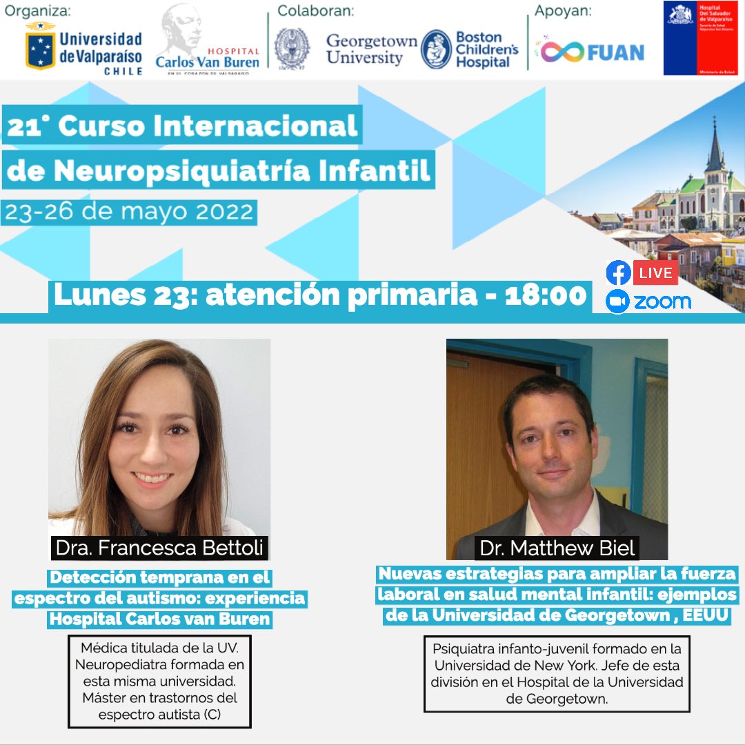 Atención! Hoy a las 18:00 hrs inicia la primera jornada con grandes expositores.
Les esperamos vía zoom o en la transmisión en vivo a través de las fanpage de Facebook de neuropediatría UV o FUAN.