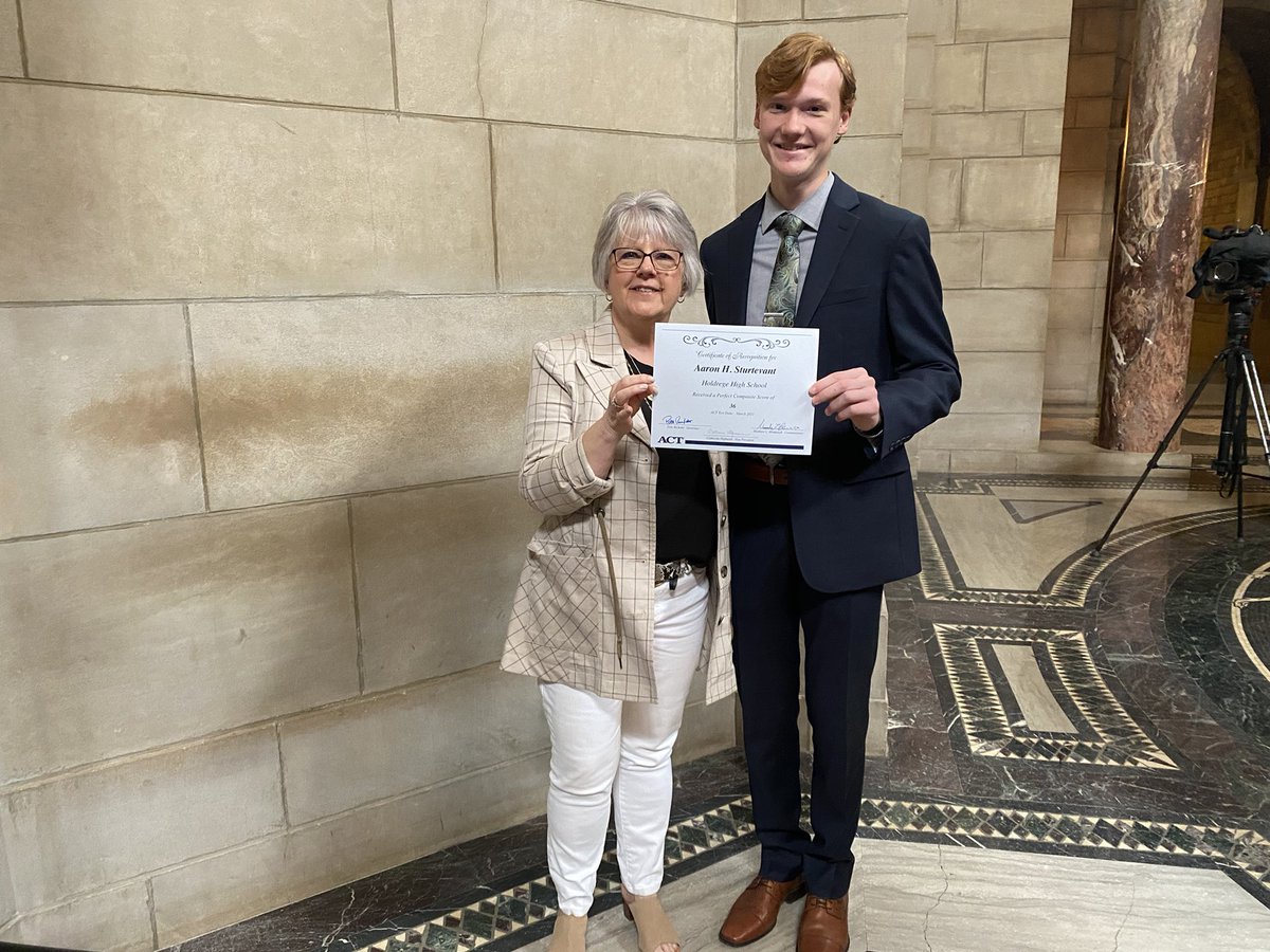HoldregeGO's tweet photo. It was an honor to be present for Aaron’s recognition by @GovRicketts of a perfect ACT. He was one of 22 students in the state to achieve this. Well done! #HoldregeDusters https://t.co/bG5GsR9zxA