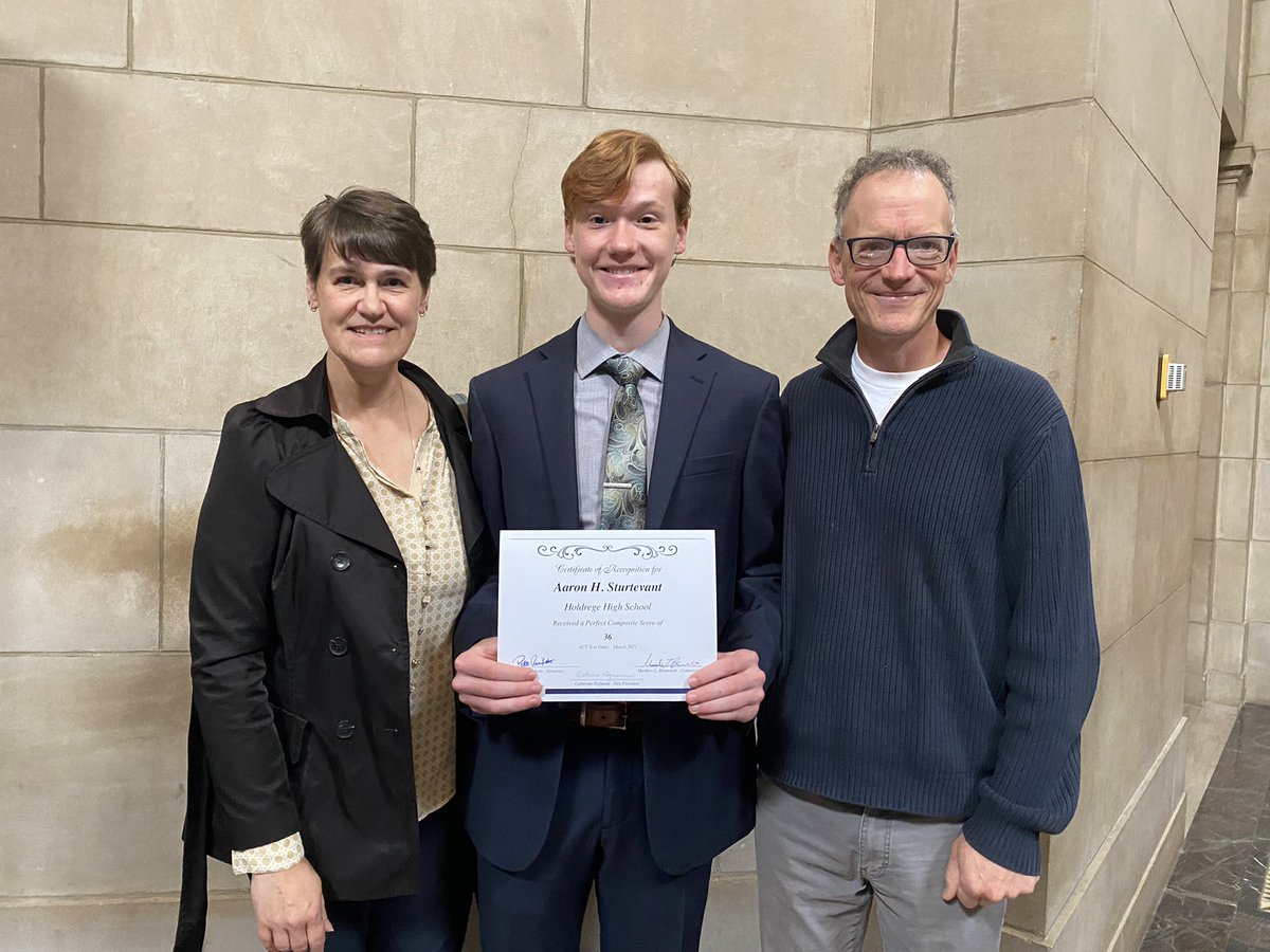 HoldregeGO's tweet photo. It was an honor to be present for Aaron’s recognition by @GovRicketts of a perfect ACT. He was one of 22 students in the state to achieve this. Well done! #HoldregeDusters https://t.co/bG5GsR9zxA