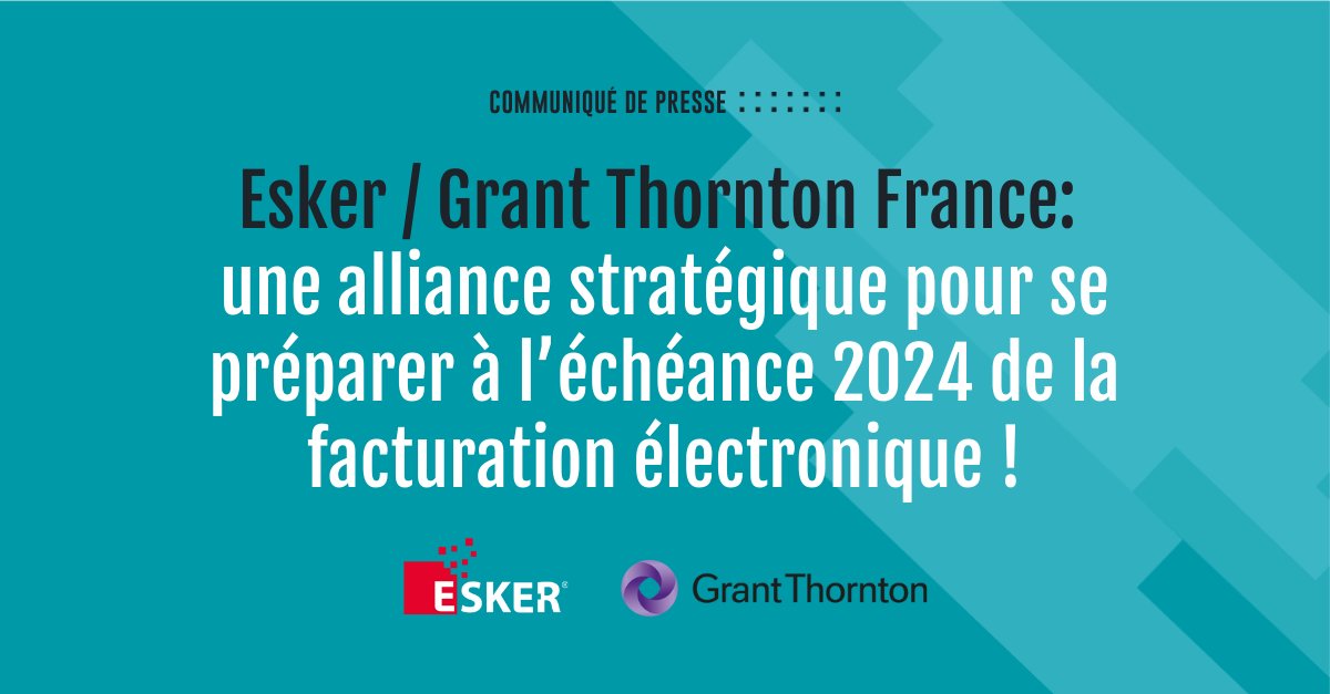 [Communiqué de presse] 📢 <a href="/EskerFrance/">Esker France</a> est heureux d'annoncer que <a href="/GrantThorntonFr/">Grant Thornton FR</a> se positionne désormais comme intégrateur des solutions Esker, en France et à l'international 🤝. Pour en savoir plus, c'est par ici 👉 esker.fr/a-propos-esker…