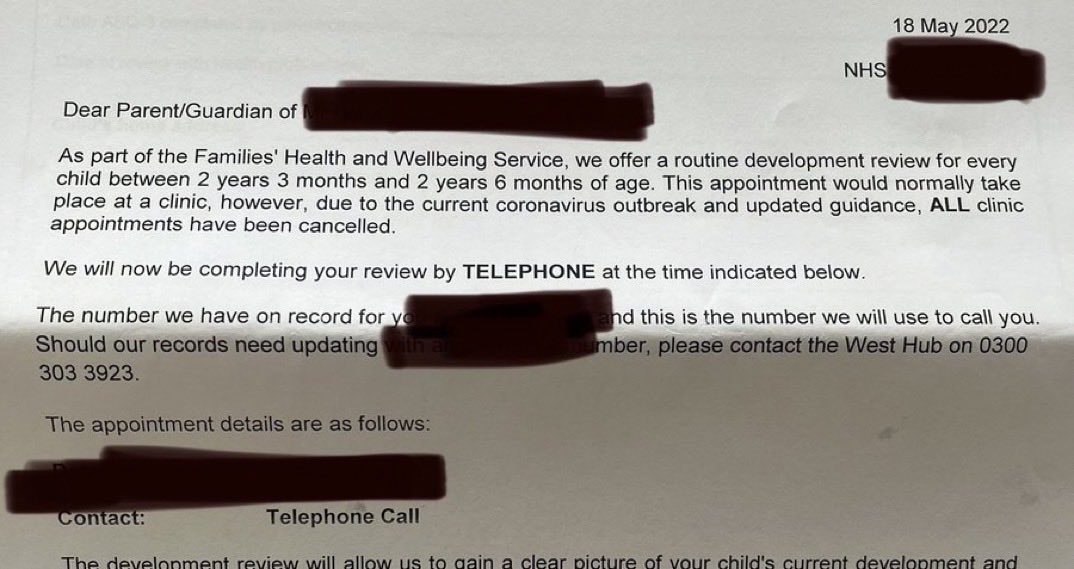 sarah_robbo's tweet photo. Will our son ever get a face-to-face appointment? I thought given most restrictions had come to an end that he’d get this check in person? Why is it still via the phone @mpftnhs? It would be nice for someone to see him and get the reassurance that he’s ok! #lockdownbaby https://t.co/Tqz4K26b11