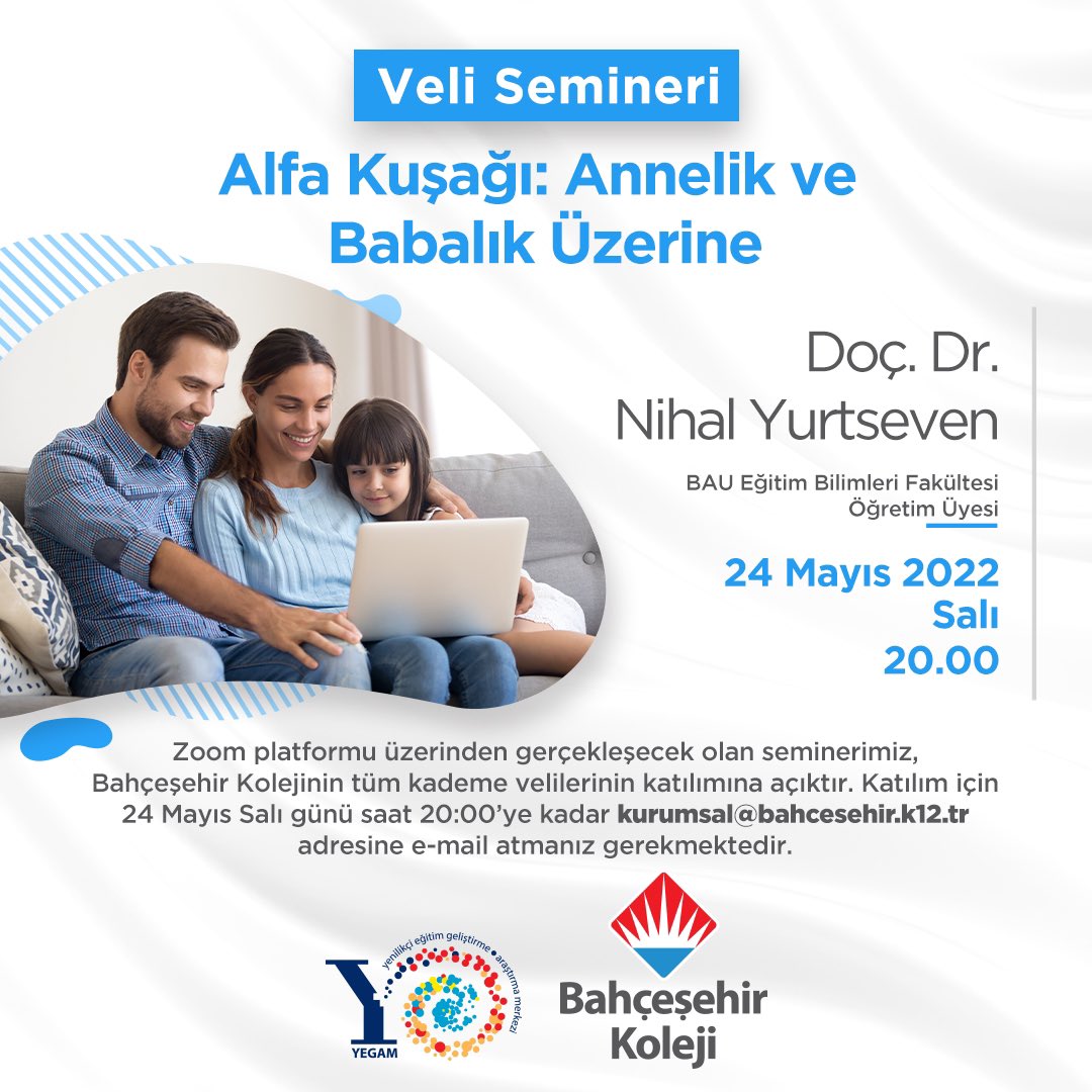 bk_bodrum's tweet photo. BAU Eğitim Bilimleri Fakültesi Öğretim Üyesi Doç. Dr. Nihal Yurtseven,“Alfa Kuşağı: Annelik ve Babalık Üzerine” konulu online seminerde velilerimizle buluşuyor.

🗓24 Mayıs Salı
⏰20.00 

#bahçeşehirkoleji
#yegam https://t.co/krq2pcN688
