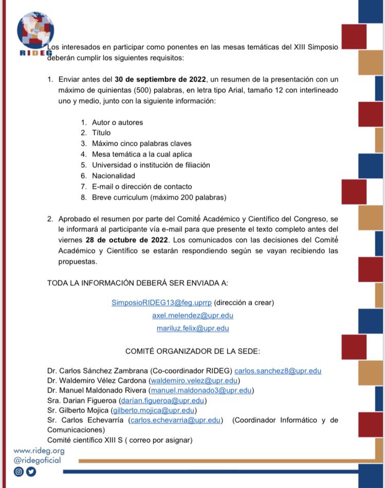 RIDEGOFICIAL's tweet photo. ℹ️ Convocatoria Oficial para el XIII Simposio Internacional de Estudios Generales.
#EstudiosGenerales #RIDEG 🌎 https://t.co/aYe5dedCwi