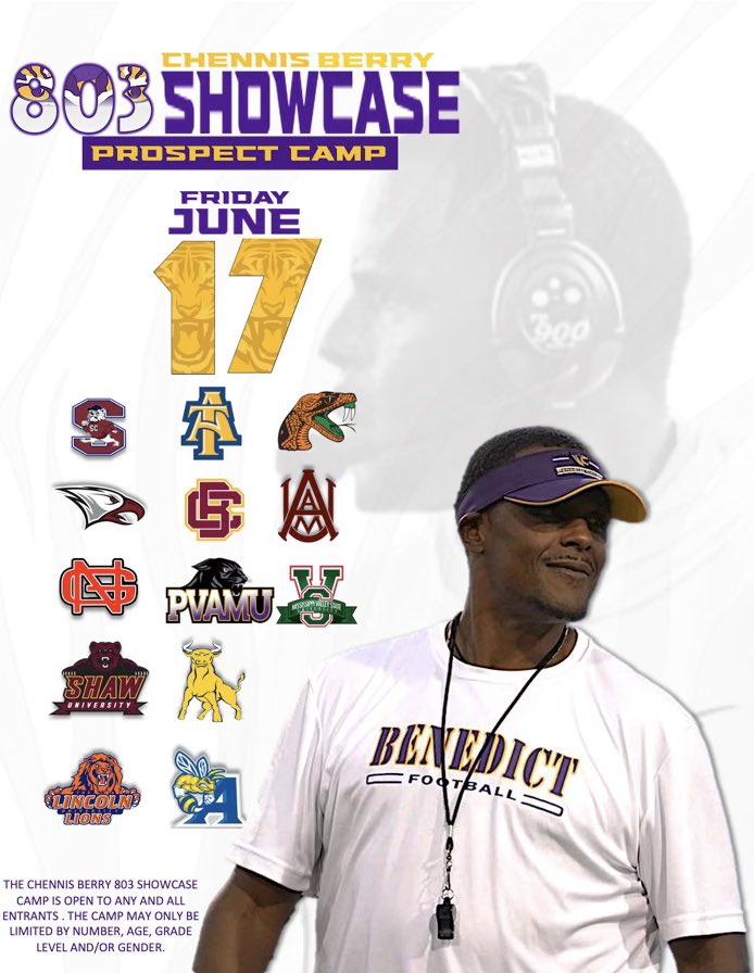 Go Tigers!

There are only 25 days until the 1st annual #803Showcase! “The Jungle” is ready!!!

Don’t miss your opportunity to get 1% better while being evaluated by coaches from across the country!

Register below:
benedictcollegefootballcamps.com

#RARE #CWCW #DigDeep #GoTigersBC