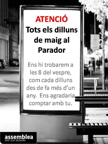 Recordatori, avui seguirem cridant i cantant en contra de la repressió de les institucions d'Espanya a l'independentisme català. <a href="/StJustxIndepend/">StJustxIndependencia</a> <a href="/assemblea/">Assemblea Nacional Catalana</a> <a href="/Baix_Llob_Est/">Òmnium Baix Llobregat Est</a> <a href="/Baix_Llob_Est/">Òmnium Baix Llobregat Est</a> <a href="/omnium/">Òmnium Cultural</a>