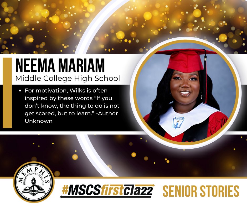 MSCSK12's tweet photo. #MSCSFirstCla22 Senior Spotlight
Meet Neema Mariam from @MemphisMCHS. She is going to @TSUedu this fall on a full-ride scholarship to pursue a Bachelor in Psychology or Social Work. She plans to continue her education to serve in the mental health arena.
Congrats, Neema! 🎉 https://t.co/qMel5qBbfO