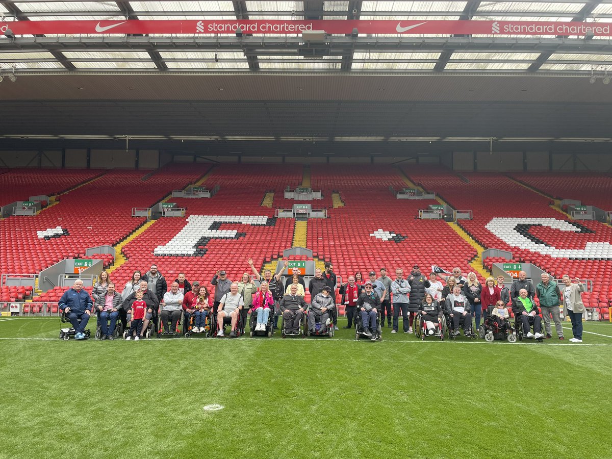 LiverpoolDSA's tweet photo. This is what inclusion looks like @LFC a club that cares about its disabled supporters who today gave 100 of our disabled adults and kids the chance of a lifetime to go on the hallowed turf!! https://t.co/7dSSLN9esd