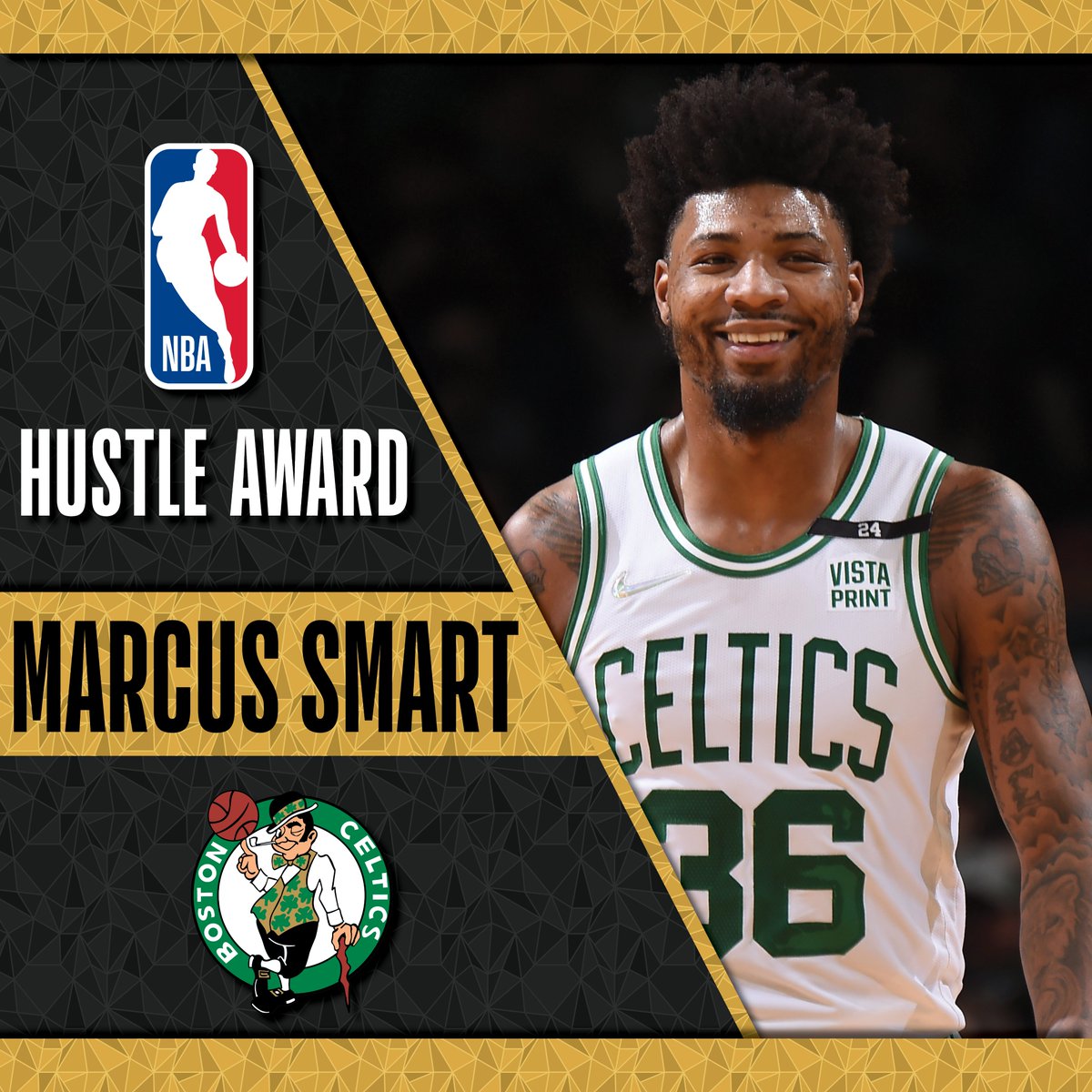 NBAPR's tweet photo. Boston Celtics guard Marcus Smart has been named the winner of the 2021-22 NBA Hustle Award, the NBA announced today. 

Smart becomes the first two-time winner of the Hustle Award after first earning the honor following the 2018-19 season. https://t.co/ACMPchcWyP