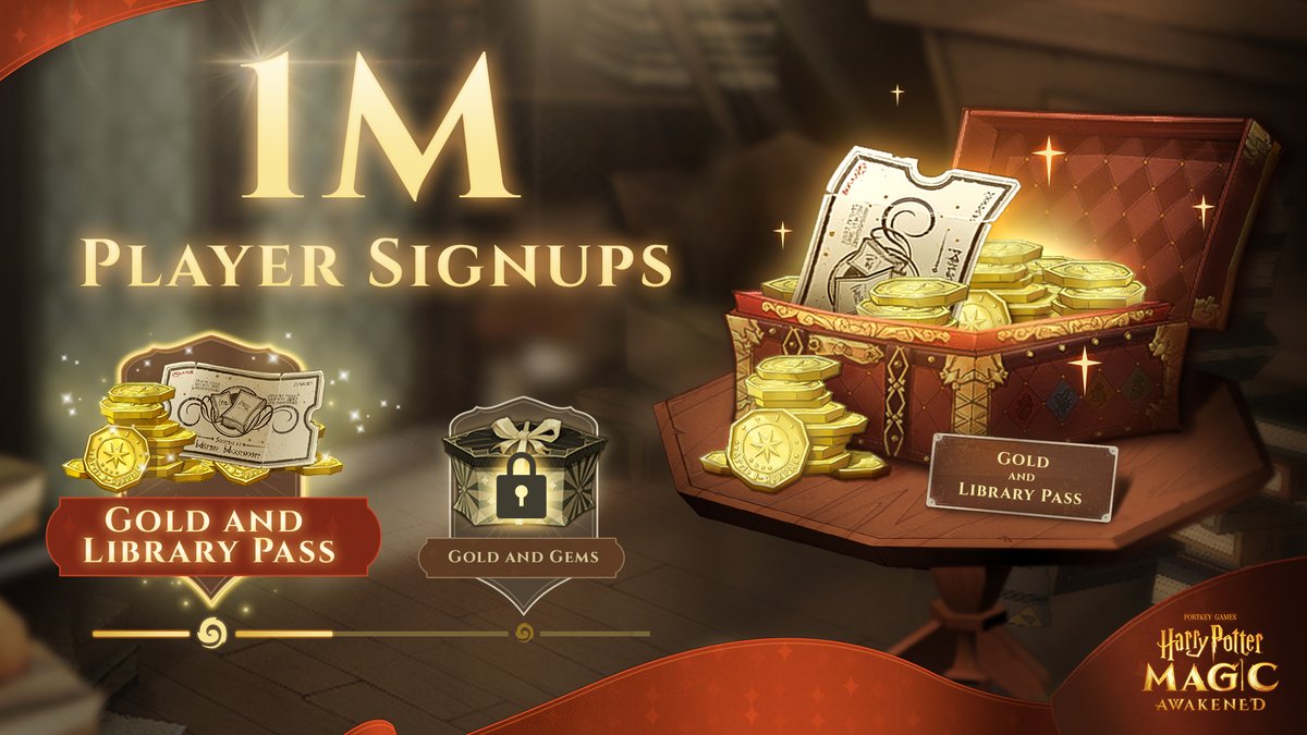 hpmagicawakened's tweet photo. We’re incredibly thankful that Harry Potter: Magic Awakened has reached one million pre-registrations! This milestone rewards players with 1000 Gold and one complimentary Library Pass which contains five random spell cards.

Pre-register now:
https://t.co/pFIwZLwMqI https://t.co/wFerOfgsl4