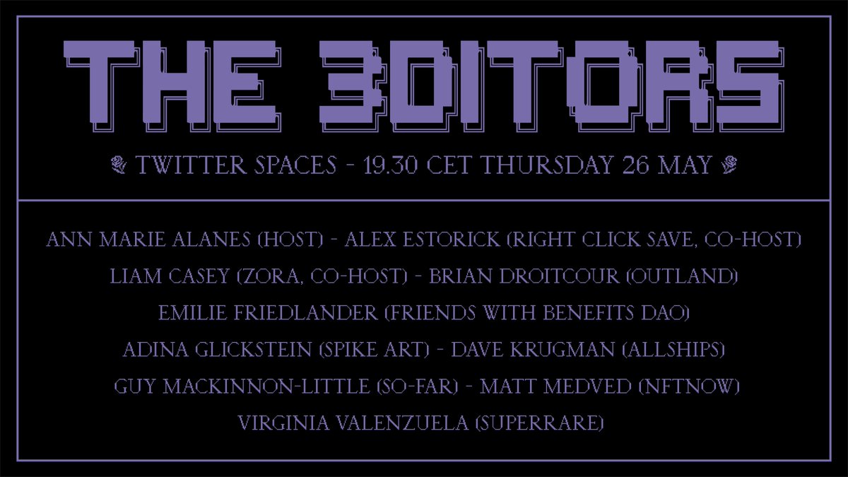 RtClick_Save's tweet image. 🤷‍♀️THIS THURSDAY‼️ Web3 &amp;amp; Legacy Publications - What's the Difference⁉️

with

@briandroitcour
@AdHocEmilie
@dave_krugman

@guymyguymyguy
@mattmedved
@vinnythesnail
IG: adina______images

&amp;amp; hosts
@papyrusfontonly

@AlexEstorick
@AnnMarieAlanes

💥go.rightclicksave.com/THE3DITORS💥