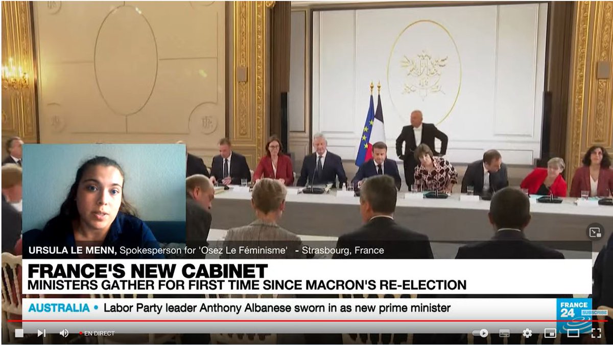 Our spokeswoman <a href="/UrsulaLeMenn/">Ursula Le Menn</a> on <a href="/FRANCE24/">FRANCE 24</a> is asking the real questions here "Are lobsters and fraud more important than rape ? The Penal Code disagrees." drawing a comparison between Francois De Rugy who was asked to leave the government and Damien Abad who is being protected.