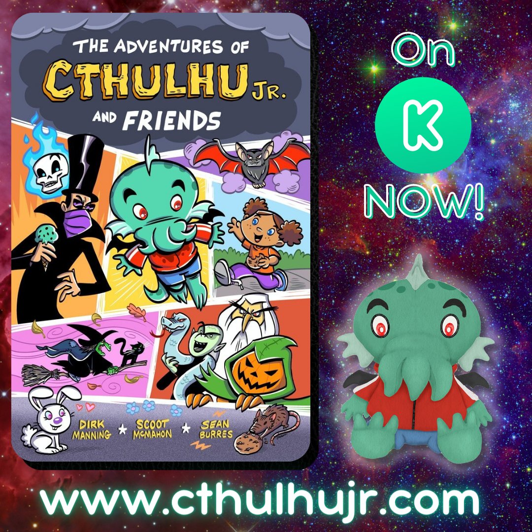 DirkManning's tweet photo. This is not a drill! The next bundled pledge for THE ADVENTURES OF CTHULHU JR. AND FRIENDS unlocks Stretch Goal #5: The BONUS PROSE STORY for everyone! It's impact pledge time, friends! Get you book and 12" plushie at https://t.co/xUWWnWBTxG! More preorders = More free swag! https://t.co/SRxC4prnA6
