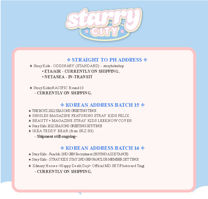 starrycityph's tweet photo. ┈┈⋆ #SCPHUpdates✨
Thank you so much for the patience
Always Stay Safe and Healthy po!

☆ If we missed an update don't hesitate to DM us.
☆ Incoming updates this week will be replied to this tweet. https://t.co/llBL5XKfRT