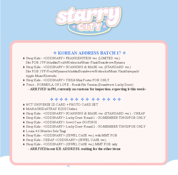 starrycityph's tweet photo. ┈┈⋆ #SCPHUpdates✨
Thank you so much for the patience
Always Stay Safe and Healthy po!

☆ If we missed an update don't hesitate to DM us.
☆ Incoming updates this week will be replied to this tweet. https://t.co/llBL5XKfRT