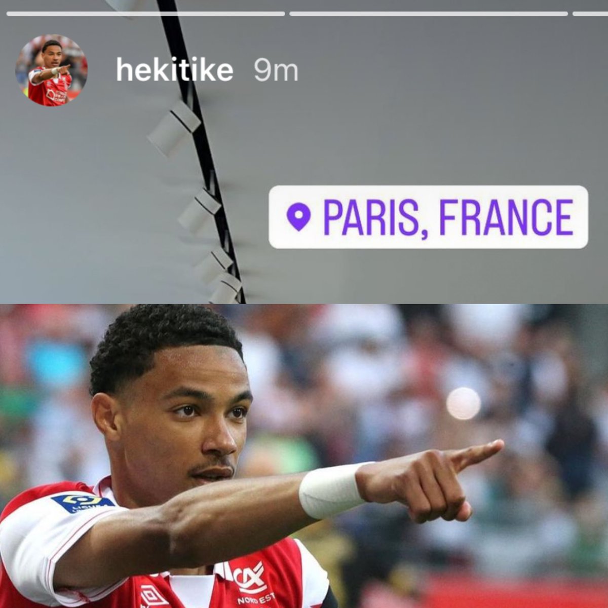 ParisInside_'s tweet photo. [Info] Pisté par le Paris Saint-Germain, Hugo #Hekitike (19 ans, Stade de Reims) est actuellement sur Paris. 🇫🇷 #PSG 🔴🔵 
(IG Hekitike) https://t.co/tqn1j35nzu