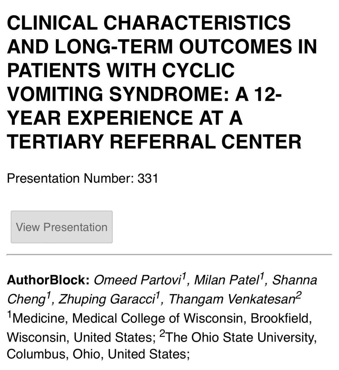 #DDW2022 #vomiting #cyclicvomiting #CVS Still much to learn about CVS in adults to improve outcomes