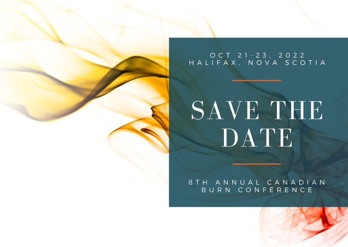 canadianburn's tweet image. Mark your calendar for the 8th Annual Canadian Burn Conference, being held in person this Fall from October 21-23, 2022, in Halifax, Nova Scotia!

Call for abstracts will open on June 6, 2022.

More info here 🔗 canadianburn.ca/conference/