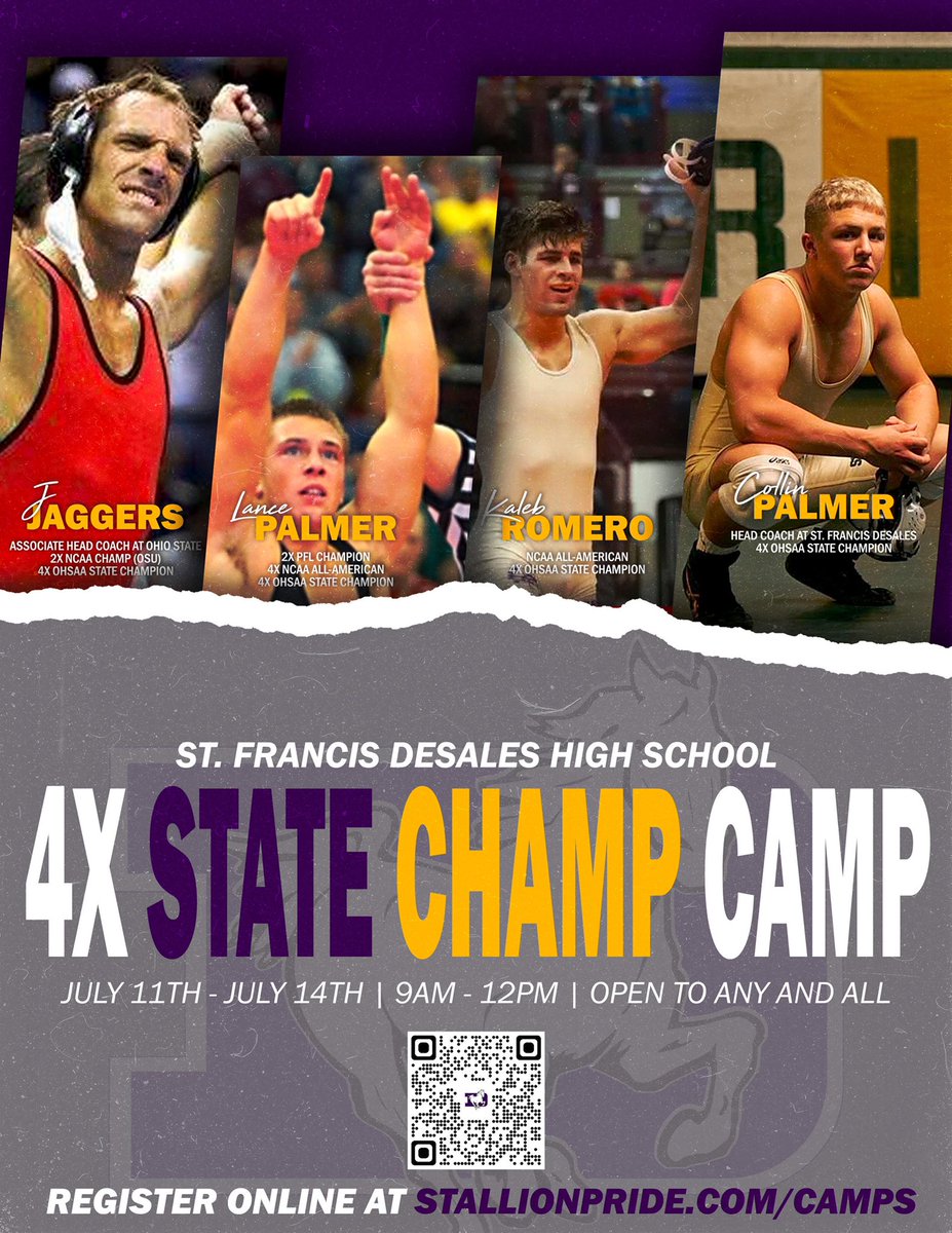 InsideThe360's tweet photo. 4x State Champ Camp

@SFDWrestling @Believe4x 

Registration link is on image. https://t.co/YHQsa3KmAC