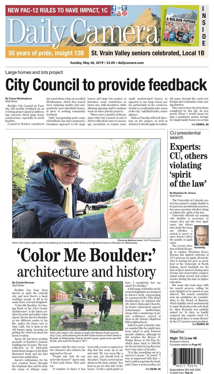 chalk4peace's tweet photo. Its almost the 3rd anniversary of @ColorMeBoulder featured on Front page of the #DailyCamera on #MemorialDay of 2019. Thanx #CharlesBrennan & #MatthewJonas 4 the awesome press that launched my book! Will b painting the town at the Boulderado & McGuckins this wknd. #coloringbook https://t.co/851mQBiZCT