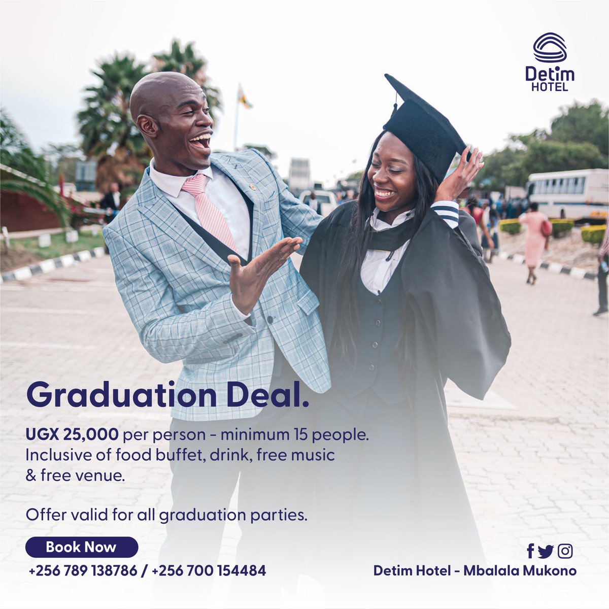 detim_hotel's tweet photo. Congratulations to everyone graduating this week.
Enjoy the journey, success does not rush.
Celebrate with your loved ones at Detim Hotel.
Free Venue & Free Music.
#visitDetim #graduation2022 #hotel https://t.co/DKicR7phwu