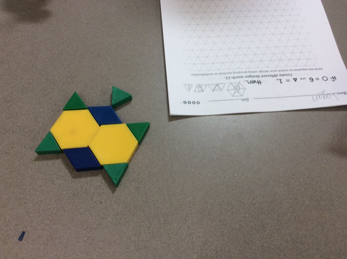 Gr4 students launch our 3-Week Challenge... #ChangingtheWhole - today the hexagon is worth 6 and the goal is creating designs worth 21. 
Tomorrow the hex will be worth 3 &amp; they'll create designs worth 15.

Love to see these kids puzzle, tinker, &amp; connect! 
@Ms_KMichael <a href="/FiskeMath/">DrRawding</a>