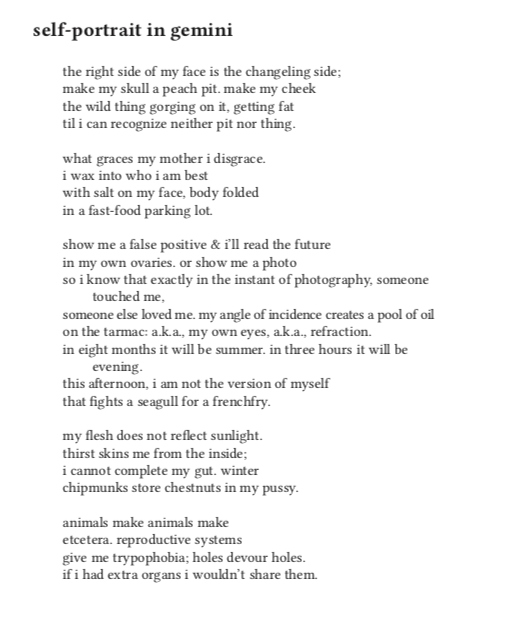 goblinpuck's tweet photo. it’s gemini season so here is my poem "self-portrait in gemini," originally published in @ThisSideofWest
 and @TheFiddlehd <3 https://t.co/YmIrFW2Csz